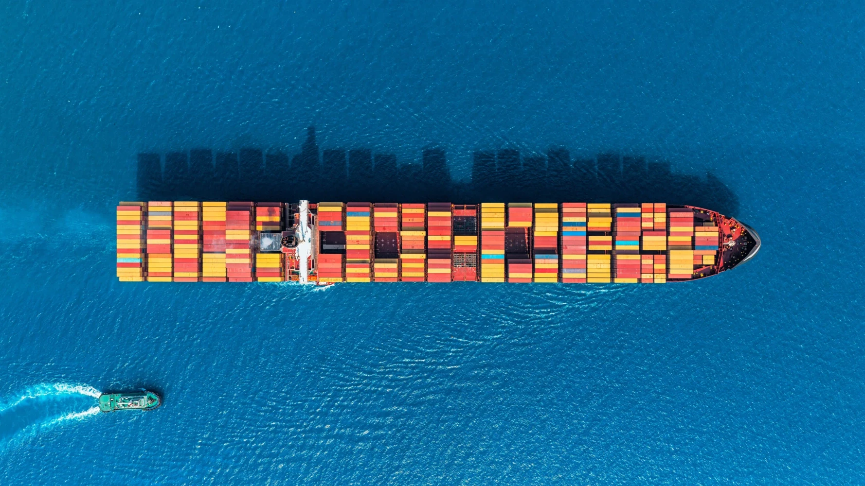 Aerial view of a container ship